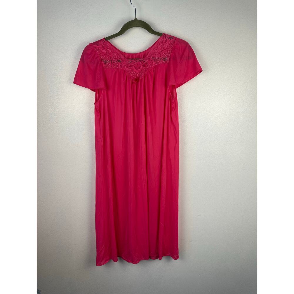 Shadowline Petals short flutter sleeve nightgown in a vibrant pink color small